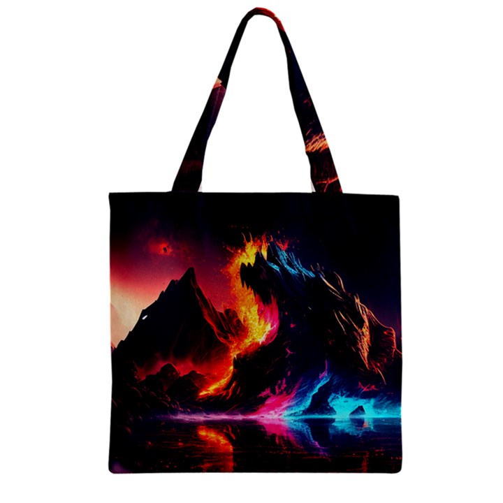 Mountain Color Colorful Love Art Zipper Grocery Tote Bag