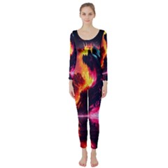 Mountain Color Colorful Love Art Long Sleeve Catsuit by Ravend