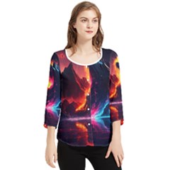 Mountain Color Colorful Love Art Chiffon Quarter Sleeve Blouse