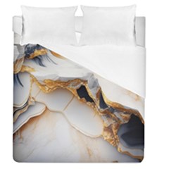 Marble Stone Abstract Gold White Duvet Cover (queen Size) by Ravend