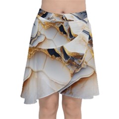 Marble Stone Abstract Gold White Chiffon Wrap Front Skirt by Ravend