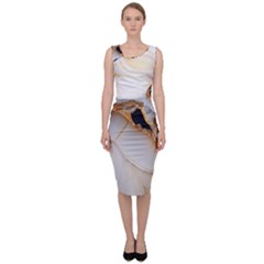 Marble Stone Abstract Gold White Sleeveless Pencil Dress by Ravend