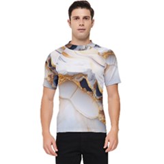 Marble Stone Abstract Gold White Men s Short Sleeve Rash Guard by Ravend