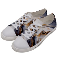 Marble Stone Abstract Gold White Women s Low Top Canvas Sneakers by Ravend