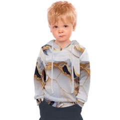 Marble Stone Abstract Gold White Kids  Overhead Hoodie by Ravend