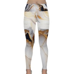 Marble Stone Abstract Gold White Lightweight Velour Classic Yoga Leggings by Ravend