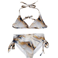 Marble Stone Abstract Gold White Kids  Classic Bikini Set