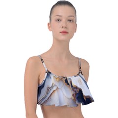 Marble Stone Abstract Gold White Frill Bikini Top by Ravend