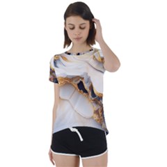 Marble Stone Abstract Gold White Short Sleeve Open Back Tee by Ravend