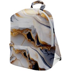 Marble Stone Abstract Gold White Zip Up Backpack by Ravend