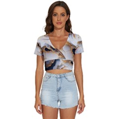 Marble Stone Abstract Gold White V-neck Crop Top