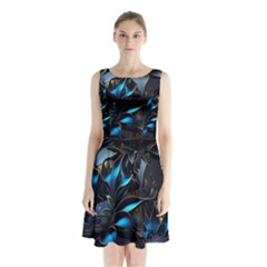 Flower Metal Flowers Sculpture Sleeveless Waist Tie Chiffon Dress by Ravend