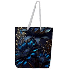 Flower Metal Flowers Sculpture Full Print Rope Handle Tote (large) by Ravend