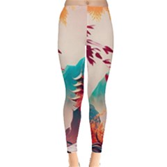 Asia Japan Pagoda Colorful Vintage Leggings  by Ravend