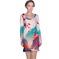 Asia Japan Pagoda Colorful Vintage Long Sleeve Nightdress by Ravend