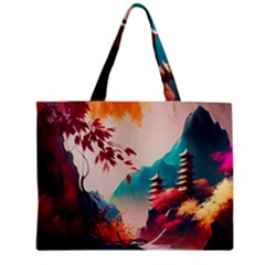 Asia Japan Pagoda Colorful Vintage Zipper Mini Tote Bag by Ravend