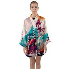 Asia Japan Pagoda Colorful Vintage Long Sleeve Satin Kimono by Ravend