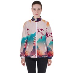 Asia Japan Pagoda Colorful Vintage Women s High Neck Windbreaker by Ravend