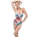 Asia Japan Pagoda Colorful Vintage Plunging Cut Out Swimsuit View1