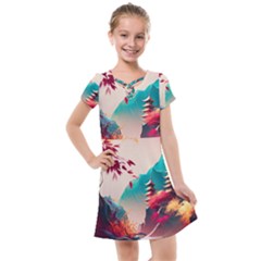 Asia Japan Pagoda Colorful Vintage Kids  Cross Web Dress by Ravend