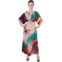 Asia Japan Pagoda Colorful Vintage V-Neck Boho Style Maxi Dress View1