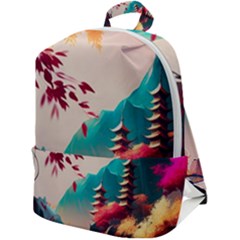 Asia Japan Pagoda Colorful Vintage Zip Up Backpack by Ravend