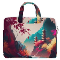 Asia Japan Pagoda Colorful Vintage Macbook Pro 16  Double Pocket Laptop Bag  by Ravend