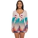 Asia Japan Pagoda Colorful Vintage Long Sleeve Boyleg Swimsuit View1