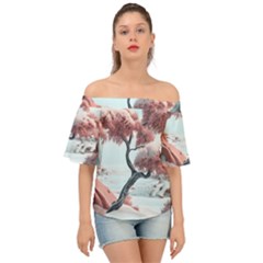 Color Snow Mountain Pretty Off Shoulder Short Sleeve Top by Ravend