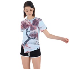 Color Snow Mountain Pretty Asymmetrical Short Sleeve Sports Tee by Ravend