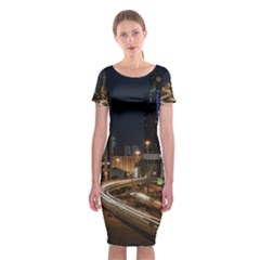 Skyscrapers Buildings Skyline Classic Short Sleeve Midi Dress by Ravend