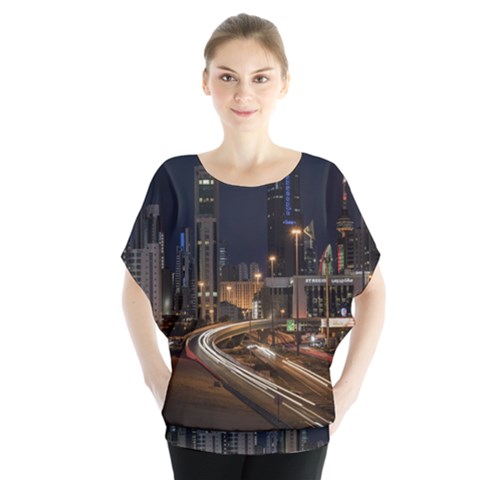 Skyscrapers Buildings Skyline Batwing Chiffon Blouse by Ravend