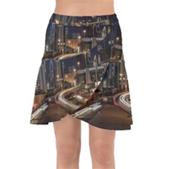 Skyscrapers Buildings Skyline Wrap Front Skirt by Ravend