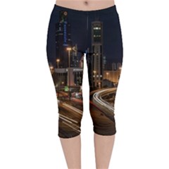 Skyscrapers Buildings Skyline Velvet Capri Leggings  by Ravend