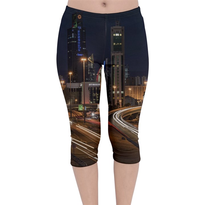 Skyscrapers Buildings Skyline Velvet Capri Leggings 