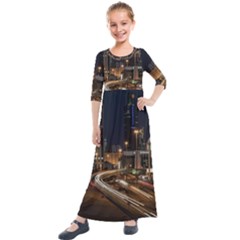 Skyscrapers Buildings Skyline Kids  Quarter Sleeve Maxi Dress by Ravend