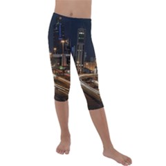 Skyscrapers Buildings Skyline Kids  Lightweight Velour Capri Leggings  by Ravend