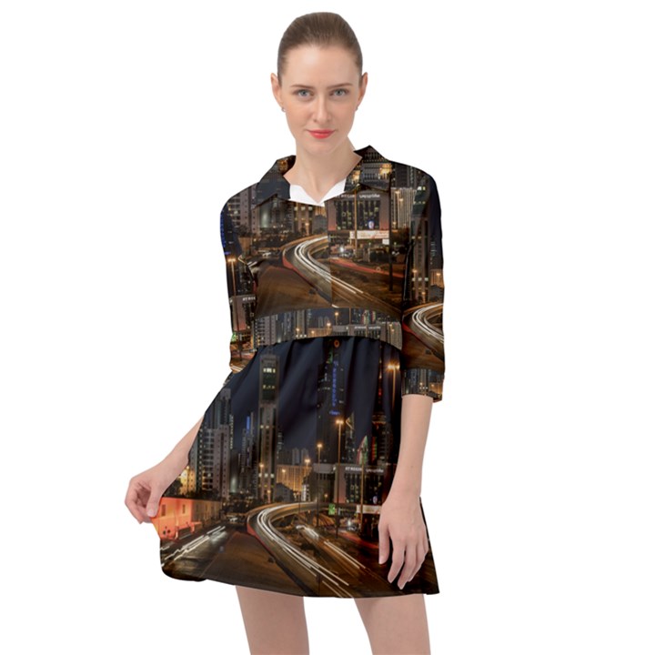 Skyscrapers Buildings Skyline Mini Skater Shirt Dress