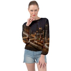 Skyscrapers Buildings Skyline Banded Bottom Chiffon Top by Ravend