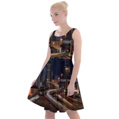 Skyscrapers Buildings Skyline Knee Length Skater Dress by Ravend