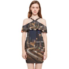 Skyscrapers Buildings Skyline Shoulder Frill Bodycon Summer Dress by Ravend