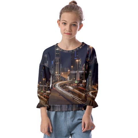 Skyscrapers Buildings Skyline Kids  Cuff Sleeve Top by Ravend