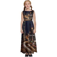 Skyscrapers Buildings Skyline Kids  Satin Sleeveless Maxi Dress by Ravend