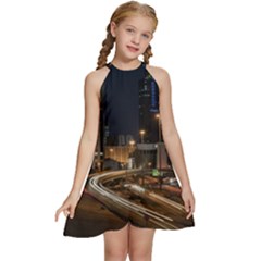 Skyscrapers Buildings Skyline Kids  Halter Collar Waist Tie Chiffon Dress by Ravend