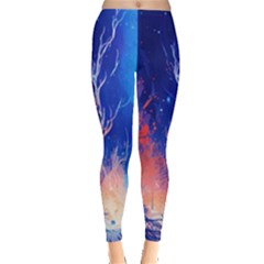 Winter Snow Mountain Fire Flame Leggings  by Ravend