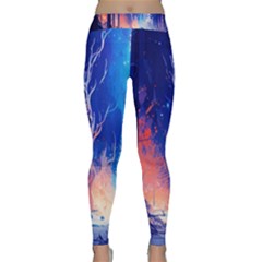 Winter Snow Mountain Fire Flame Classic Yoga Leggings by Ravend