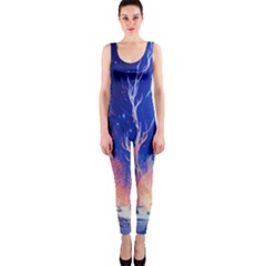 Winter Snow Mountain Fire Flame One Piece Catsuit by Ravend