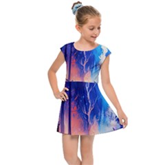 Winter Snow Mountain Fire Flame Kids  Cap Sleeve Dress by Ravend