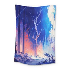 Winter Snow Mountain Fire Flame Small Tapestry by Ravend