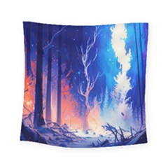 Winter Snow Mountain Fire Flame Square Tapestry (small) by Ravend